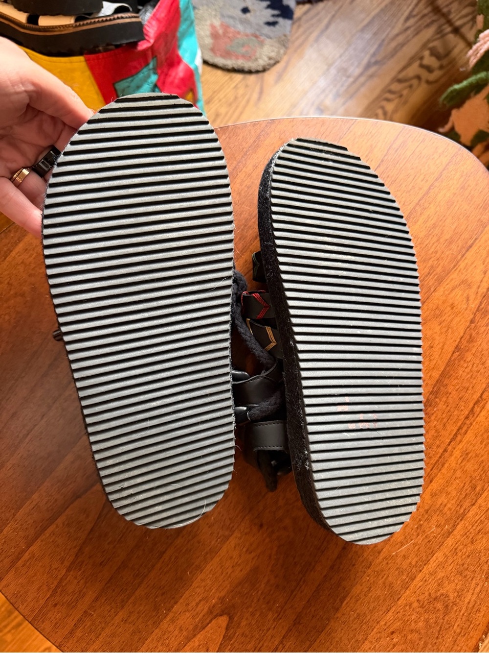 FARM Rio Black Rope Lace Sandals with Multicolor Stitching - Picture 6 of 6